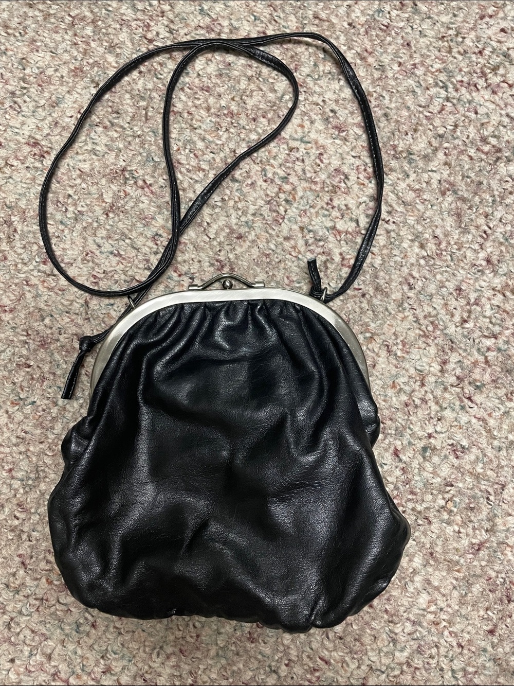 Vintage Black/red reversible Leather Crossbody Bag with Silver clip top Frame